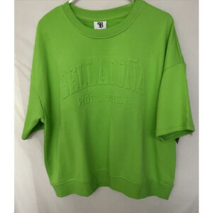 Bella Dona Women’s Embossed Crew Shortsleeve Sweatshirt Neon Green Size 3XL NWT